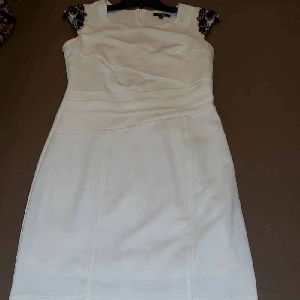White dress with black and silver beading
